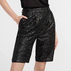 NEW Express Black Sequin High Rise Bermuda Dressy Shorts